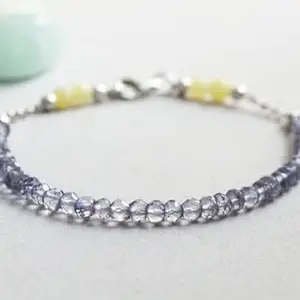 LKBEADS iolite 3.5mm rondelle shape faceted cut gemstone beads 7 inch stacking bracelet with silver plated lock for unisex.#Code- LCBR-3621