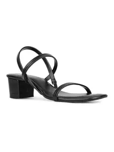Inc.5 Womens Black Striped Square Toe Party Wear Block Heel Sandals