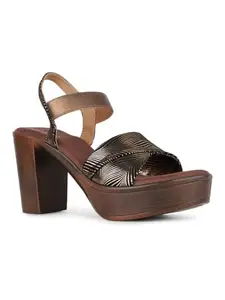 Inc.5 Womens Golden Party Wear Solid Round Toe Platform Heel Sandals