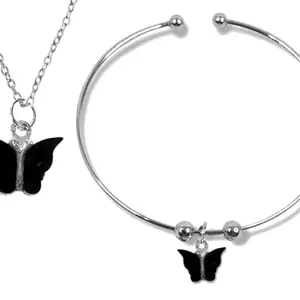 Bigwheels Combo Of Valentine's Day I Love You Romantic Forever Hanging/Latkan Butterfly Charm Freindship Wrist Band Cuff Charming Bangle Kada Bracelet And Locket Pendant Necklace With Clavicle Chain