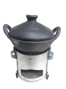 LKC Traditional Iron Sigdi Heavy Duty Angeethi with Iron Handles and Black Tai for Cooking/subji/Boiling Milk/Cooking Chicken kadhai/Cooking Chicken Handi/Size 30X30X3 cm.