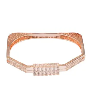 SKDLIFESTYLE American Diamond Square Shape Rose Gold Plated Bangle Bracelet for Women and Girl