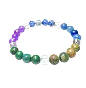 Fatema Exports THIRD EYE BROW Chakra Chakra Natural Stone Bracelet 8mm Azurite Malachite, Sodalite, Rhyolite, Blue Aventurine, Amethyst & Himalayan Crystal