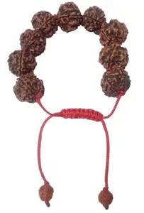 Vighnaharta Ganesh 5 Mukhi Nepali Rudraksha Bracelet Original Rudraksha 9 Beads Size (16-20 mm) Adjustable Bracelet for Men and Women.