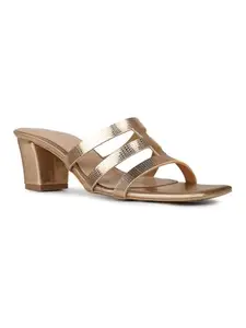 Inc.5 Womens Rose Gold Party Wear Striped Square Toe Block Heel Sandals