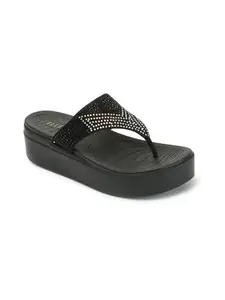 ELLE Decoration ELLE Women's Fashionable T-Strap Comfartable Sandals Colour-Black, Size-UK 4