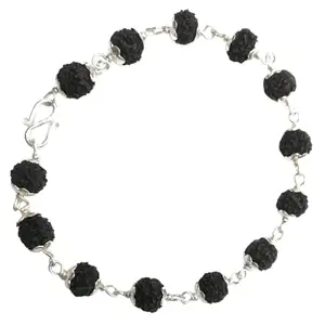 Apnisanskriti Pure Silver Black Rudraksha Bracelet (6 mm Beads, Free Size, 92.5 silver, Lab Certified) - Natural Black Rudraksha Beads - Pack of 1