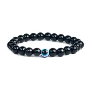 Aanya Gems Products Evil Eye Bracelet Citrine Rose Quartz, Tiger Eye, Lava, Onyx, Quartz, Amethyst Crystal Stone Bracelets (Black Onyx with Evil Eye) with Lab Certificate