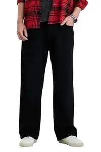 SNITCH Men Jeans Casual Wear | Baggy Fit Wide-Leg Mid Rise Clean Look | 100% Cotton Denim Non-Stretch All Seasons Wearable for Daily Use & Outings