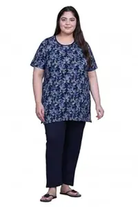 In Love Women's Cotton Plus Size Half Sleeves Semi Long All Over Printed Tshirt for Summers with One Side Pocket for Ladies L to 7XL