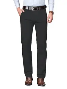 AVANOVA Men's Light Grey Solid Trousers Light Business Style Slightly Stretch Straight Leg Pants for Outdoor Casual Daily (Trouser 127)