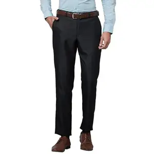 Park Avenue Men's Smart Fit Polyviscose Blend Flat Front Structure Pattern Black Formal Trouser (Size: 34)-PMTX07540-K8
