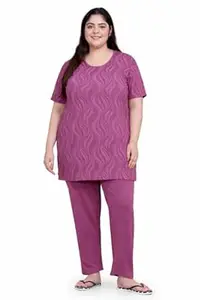 In Love Women's Cotton Plus Size Half Sleeves Semi Long All Over Printed Tshirt for Summers with One Side Pocket for Ladies L to 7XL