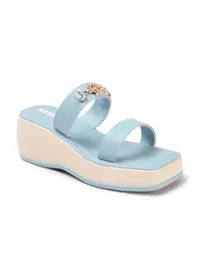 ELLE Women Wedge Heel Sandal, Sky Blue, UK-6