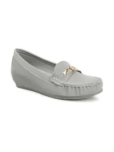Carlton London Women Grey Comfortable Slip On Flat Loafer Ballet with Heels, for Party and Wedding, Casual and Formal Occasions (39)