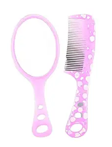 Glavon's Hair Comb with Mirror for Home And Travel Use Set Of 2 In Pink- [ Spl Kanjak Pack of 1 Set ]