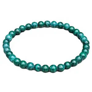 RRJEWELZ Natural Malachite Lace Jasper Round Shape Smooth Cut 6mm Beads 7.5 inch Stretchable Bracelet for Healing, Meditation, Prosperity, Good Luck | STBR_05227