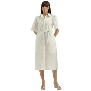 UNITED COLORS OF BENETTON Spread Collar Schiffli Embroidered Shirt Dress (Size: S)-25P4WVNDR167I101 White