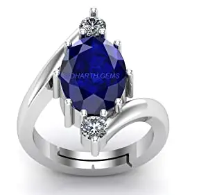 SIDHARTH GEMS 5.25 Ratti (AA++) Certified Blue Sapphire Ring (Nilam/Neelam Stone Silver Plated Ring)(Size 20 to 23) for Men and Woman