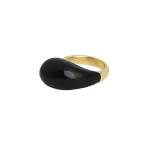SOHI Women's The Teardrop Finger Ring For Casual Wear | Onyx Black Colour | Alloy Material | Adjustable Closure | Metallic Ring| Fashion Finger Ring For Women & Girls