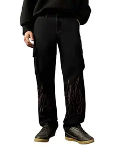 The Souled Store Straight-Fit Denim: Men and Boys Cotton Blend Straight Fit Cargo Pockets Lightweight Everyday All-Season Denim Jeans