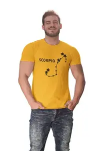 Bag It Deals Scorpio Stars (BG Black) Yellow Round Neck Cotton Half Sleeved T-Shirt with Printed Graphics
