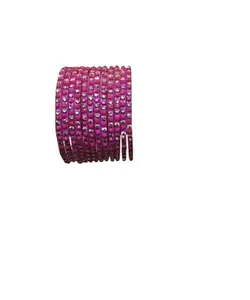 BANGLESKART Glass with Zircon Gemstone Or Beads Studded worked Glossy Finished Kada Set For Women and Girls Pink (2.10)