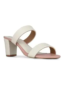 Inc.5 Womens Cream Party Wear Solid Square Toe Block Heel Sandals