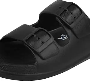 TRV Men's Coco-pace-1 EVA Rubber Comfort Slides, Lightweight Non-Slip Slippers, Open Toe Design, Black and White-6 Kids UK
