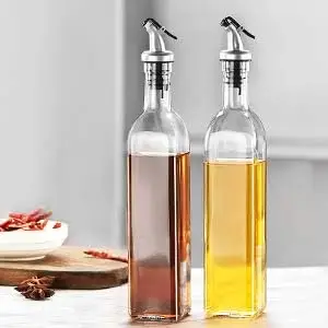 BHAI KA STORE 500 ml Glass Oil Dispenser Bottle with Silicon Funnel, Oil & Vinegar Bottle, Stainless Steel Leak-Proof Cork (2 Pieces Oil Bottle