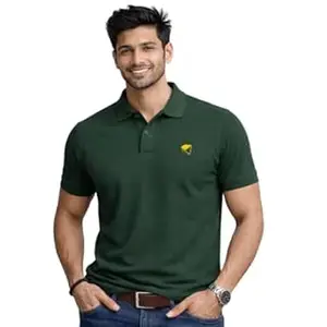 MEMAT Men's Cotton Rich Solid Polo Tshirt, Collar Tshirts, Half Sleeves, Plain-Regular Fit, 240GSM, for Casual, Office