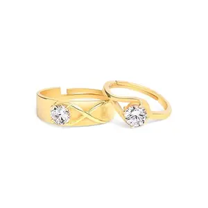 March by FableStreet 925 Sterling 18K Gold Plated Silver Solitaire Zircon Couple Rings Jewellery set | Gift for Women & Girls | Certificate of Authenticity and 925 Stamp