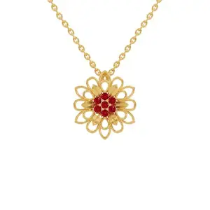 U ARE 925 Sterling Silver 18K Gold Plated Floral Radiance Pendant with Link Chain with Ruby Red Cubic Zirconia | Gift for Women and Girls | With Certificate of Authenticity and 925 Stamp