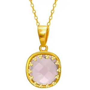 GIVA 925 Sterling Silver 18k Gold Plated Baby Pink Chalcedony Pendant with Chain | Valentines Gifts for Girlfriend, Gifts for Women and Girls |With Certificate of Authenticity and 925 Stamp | 6 Month Warranty*