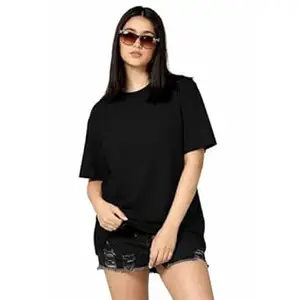 Vesno Plain Women Drop Shoulder T-Shirt |Round Neck Half Sleeve Casual Basic Tee