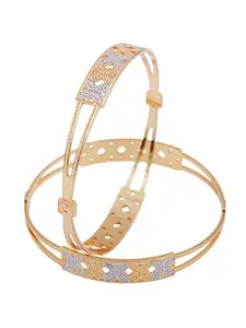 Adwitiya Collection Women Set of 2 24CT Gold Plated Handcrafted Textured Design Bangles (2.4)