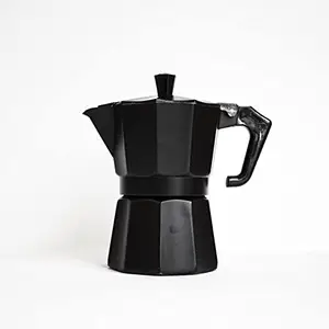 Niyam Niyam 3-Cup 150 ml Aluminum Coffee Maker Espresso Machine Percolator Gas Base Moka Pot (8 x 8 x 15.5 cm) (Black)