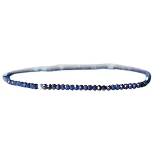RRJEWELZ 3mm Natural Gemstone Blue Sapphire Round shape Faceted cut beads 7 inch stretchable bracelet for women. | STBR_RR_W_02230