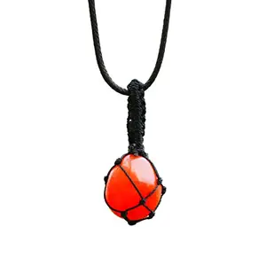 Reikved Carnelian Stone Natural Healing Crystals and Stones Crystal Pendants Necklace for Women Good Luck Charm Spiritual Gift for Him Her Jewelry for Women Men (Tumble Thread Wrap)