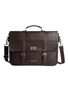 Gauge Machine Professional Vegan Leather Messenger Briefcase Bag for Office |Fits upto 14/15 / 16 inch Laptop |Separate Padded Laptop Compartment |Water Resistant |Men & Women |Brown Color, 30L