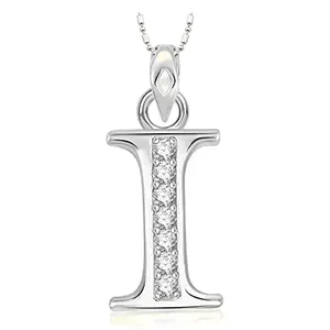VSHINE FASHION JEWELLERY VSHINE Alphabet "I" Pendant initial Letter American Diamond Studded Pendant Locket with Silver Chain Rhodium Silver Plated Charm Collection Fashion Jewellery for Women, Girls, Boys and men -VSP1582R