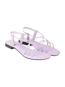 Shoetopia Round Toe Strappy Detailed Mauve Flat Sandals For Women & Girls /UK5