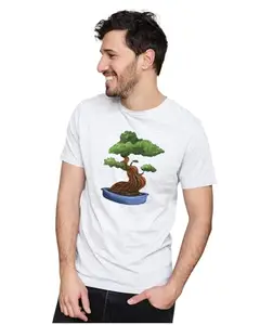 ALLEN BLACK Men's & Women's Regular Fit T-Shirt Bonsai Tree 100% Cotton Unise T-Shirt White_BONSAI07-White 3XL Men Round_