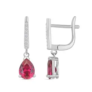 Ornate Jewels 925 Sterling Silver Pear Shape Red Ruby and American Diamond Dangler Earrings for Women and Girls Wedding Gift