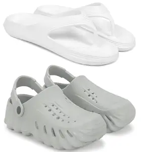 Pampy Angel Combo Pack of 2 Slipper/Flip Flops/Slides/Clogs/Sandals with Adjustable Back Strap for Men,(V-Evafeet-White,Cl-200-Grey),7 (UK/India)