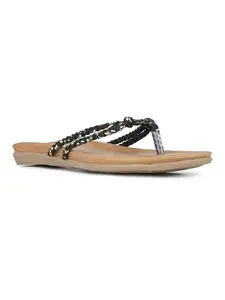 Inc.5 Womens Black Party Wear Striped T-Strap Flats