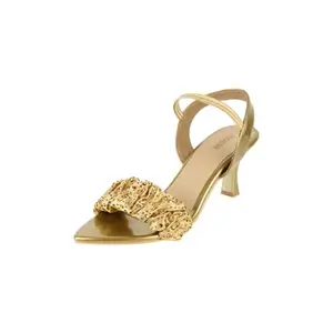 Mochi Women's Elegant Antique Gold Metallic Strappy Heels with Embellished Ruffle Strap for Party & Special Occasions UK/8 EU/41 (40-279)