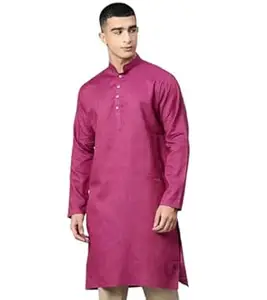 Majestic Man Men's Cotton Regular Fit Traditional Mandarin Collar Ethnic Motifs Solid Long Kurta