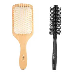 Ozivia Round Hair Brush - Wooden Paddle Hair Brush-for Women and Men Used While Blow Drying to Style, Curl, and Dry Hair