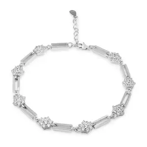 ZAVYA 925 Sterling Silver Designer Cubic Zirconia CZ Floral Rhodium Plated Adjustable Bracelet | Gift for Women & Girls | With Certificate of Authenticity & 925 Hallmark